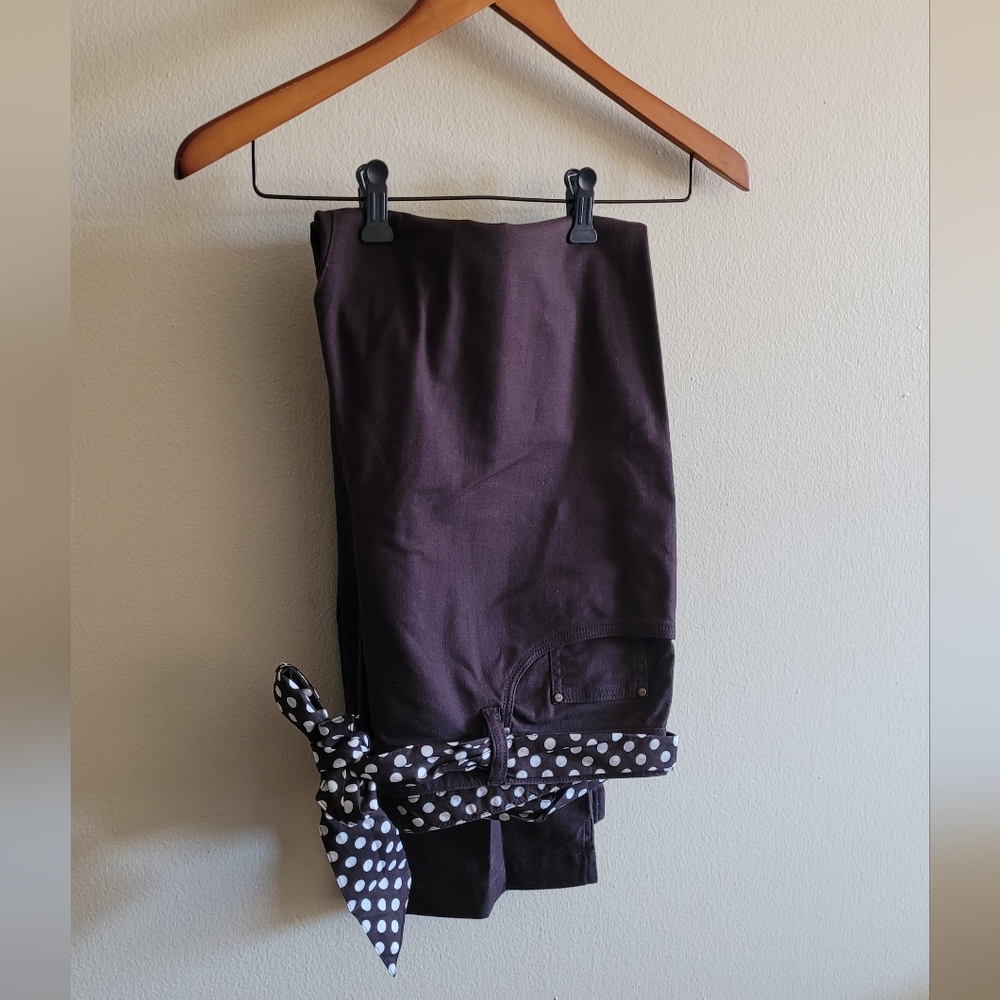 Jones New York Cropped Straight Leg Polka Dot Belted Pant, Women's 16, Brown.